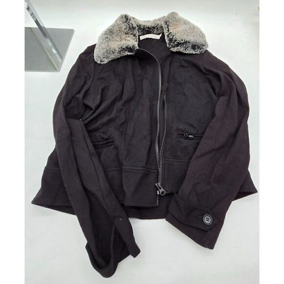 Black Faux Fur Collar Jacket By 209wst Size M - Picture 1 of 8